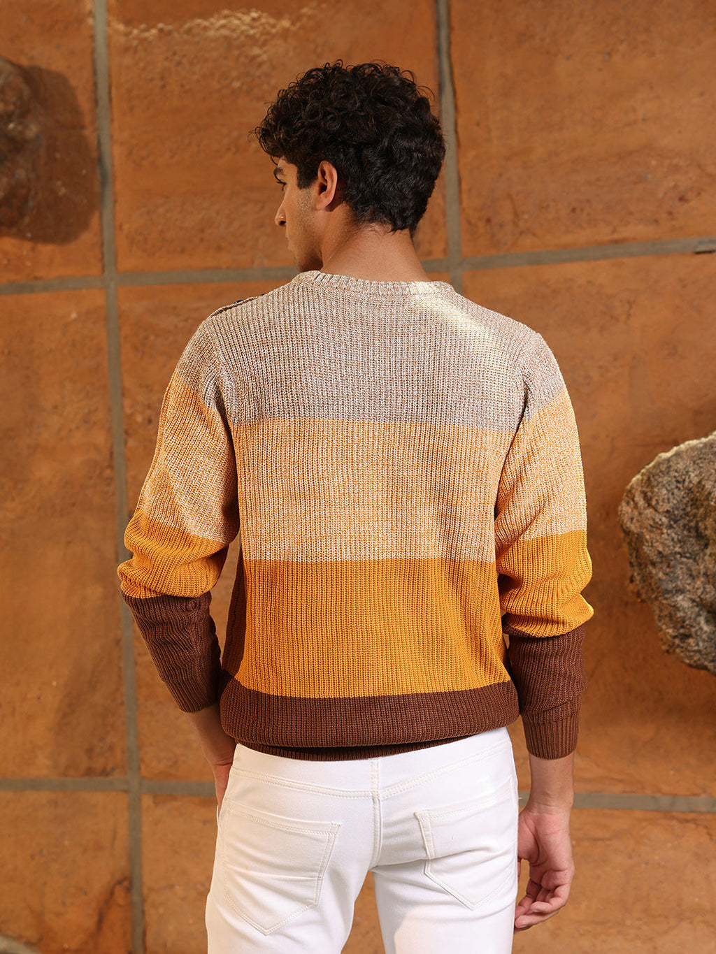 Contrast Panel Pullover Sweater
