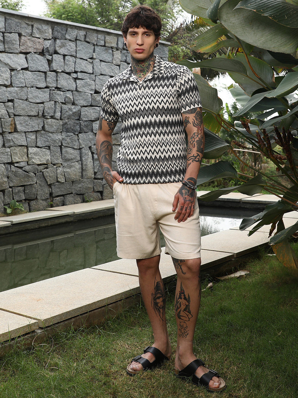 Zig-Zag Knit Polo T-Shirt