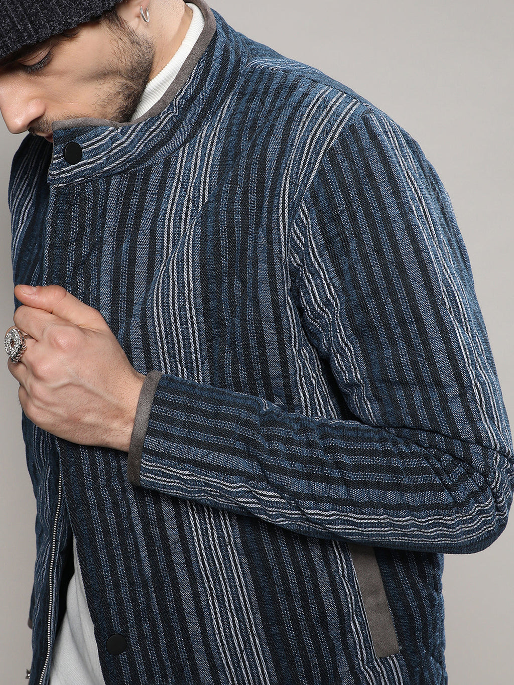 Striped Quilted Bomber Jacket