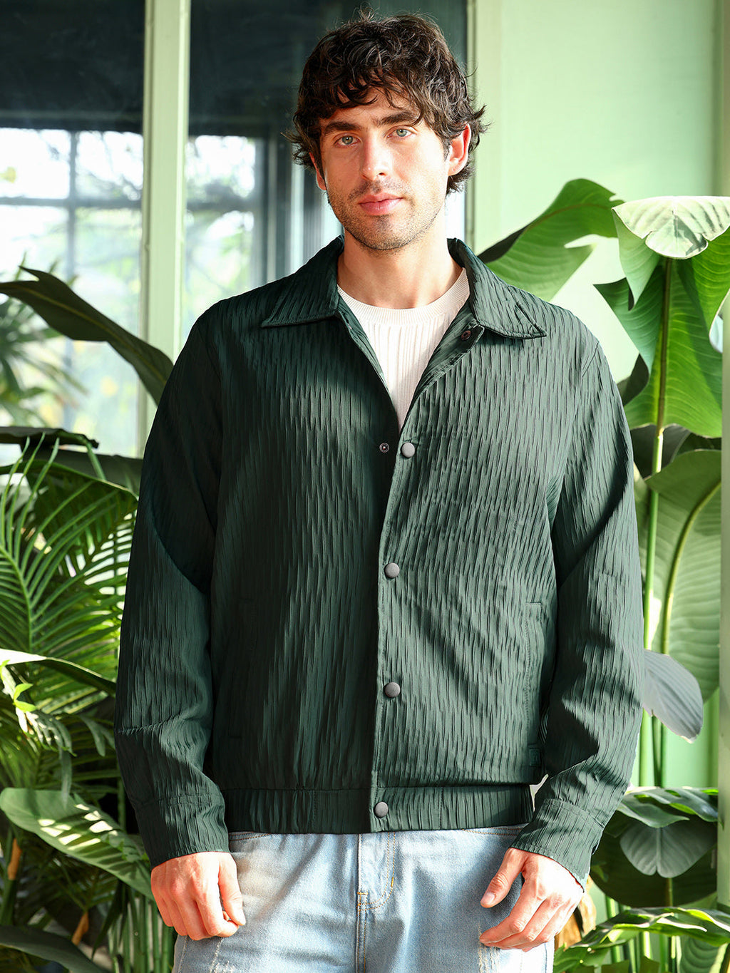 Crease-Tactile Bomber Jacket