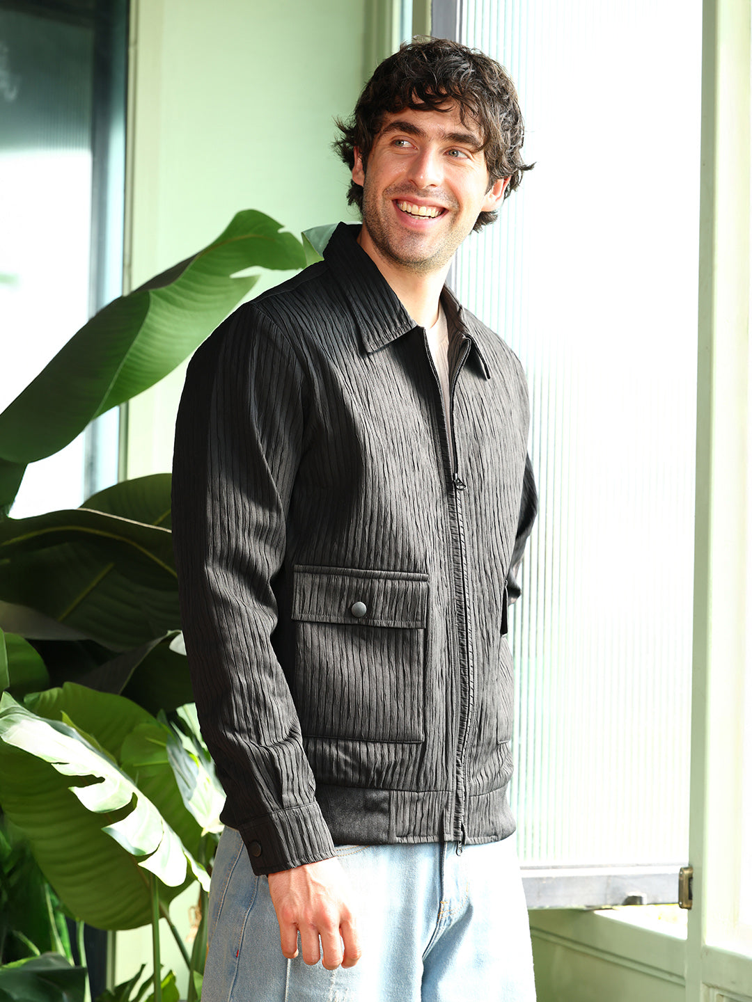 Zip-Front Crease-Tactile Jacket