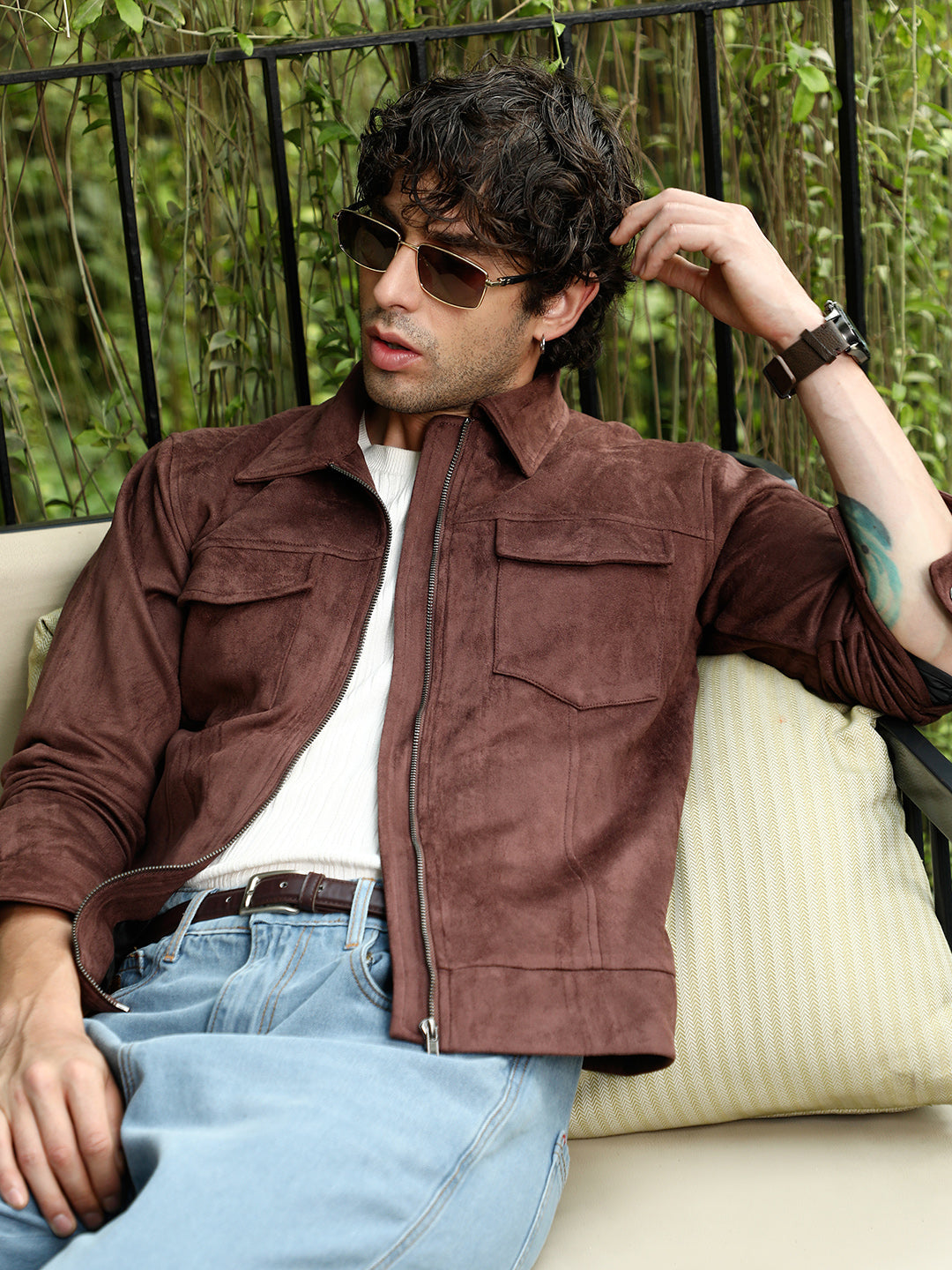 Solid Utility-Suede Bomber Jacket
