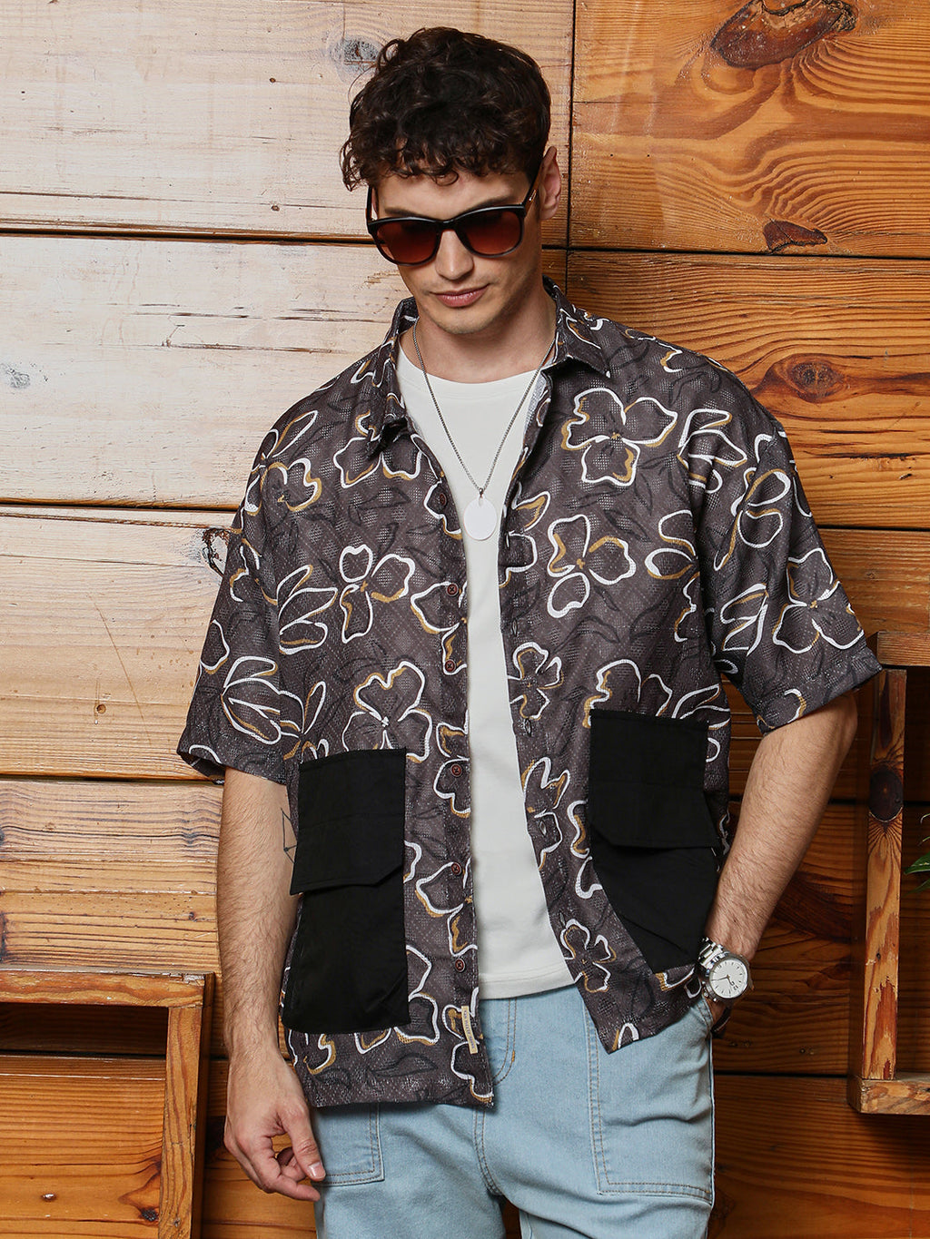 Flora-Imprint Oversized Shirt
