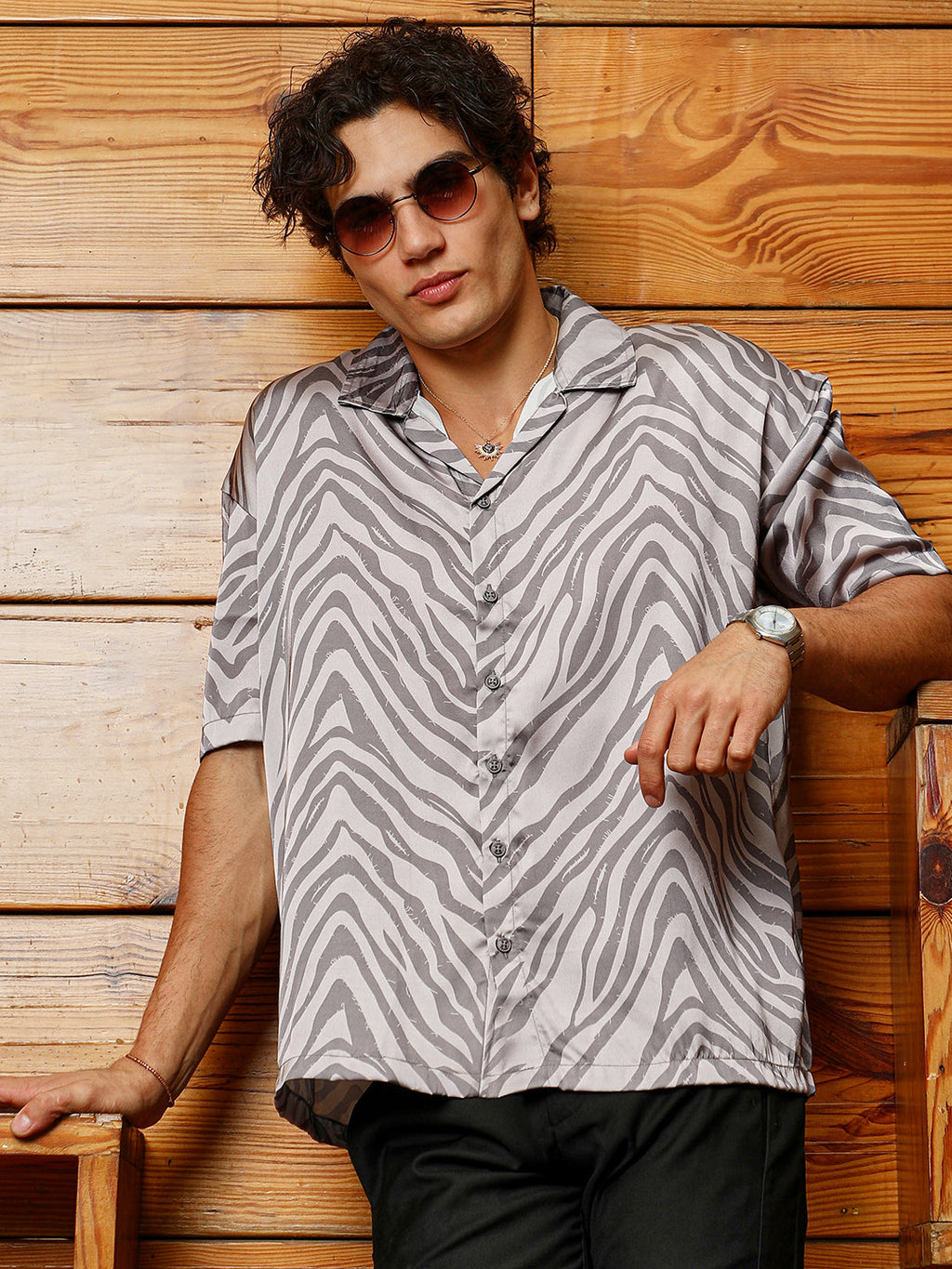 Zebra Satin Oversized Shirt