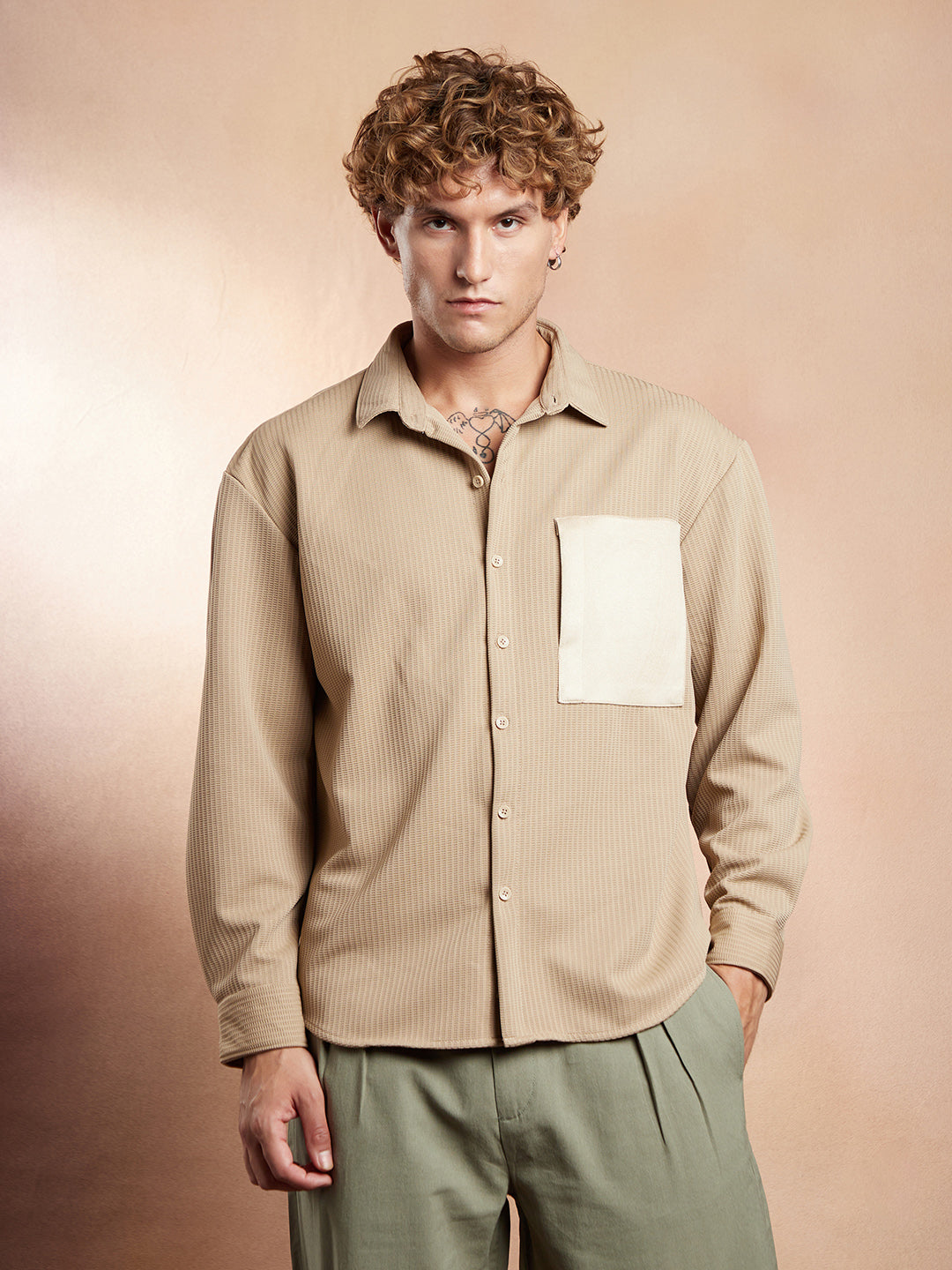 Block-Patch Oversized Shirt