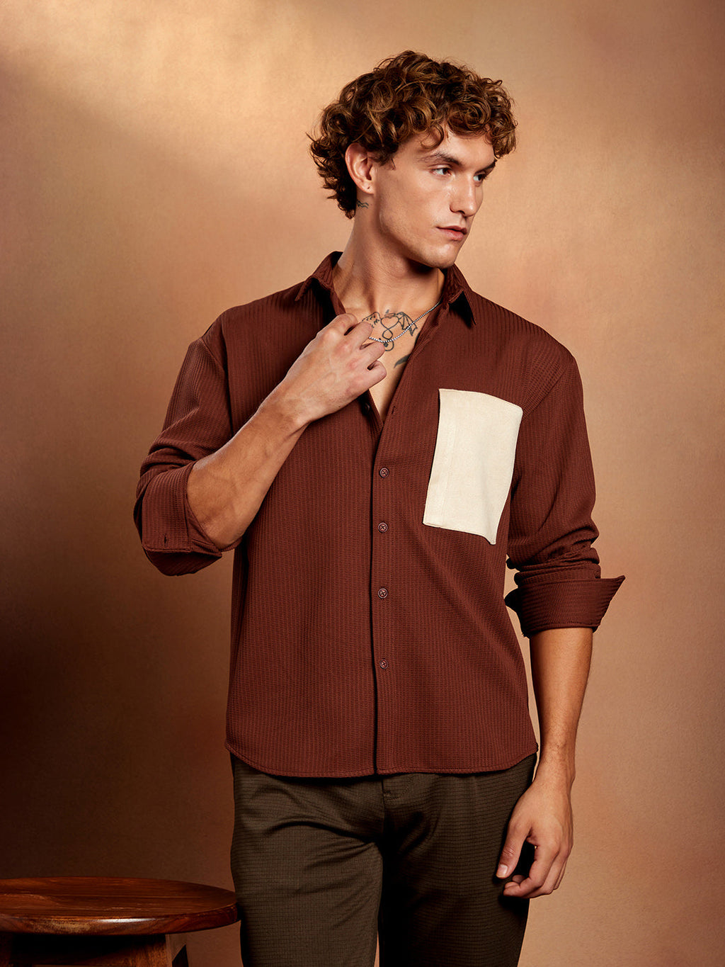Block-Patch Oversized Shirt