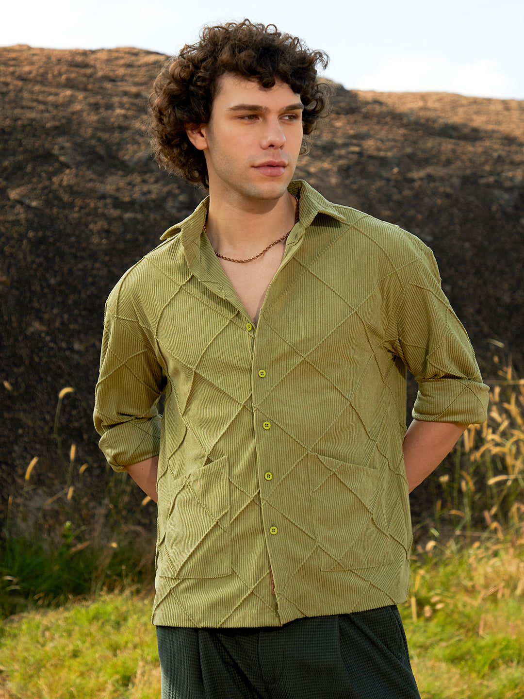 Grid-Corduroy Shirt