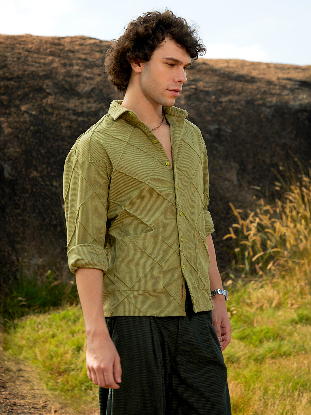 Grid-Corduroy Shirt