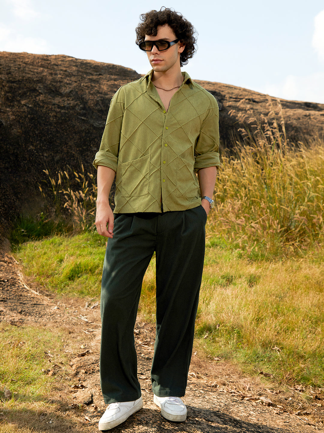 Grid-Corduroy Shirt