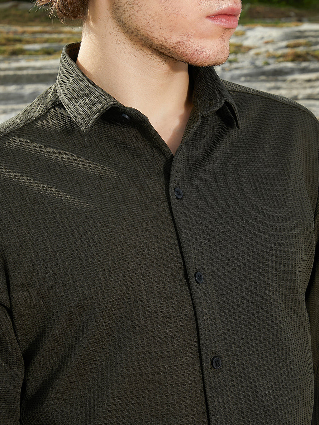 Ribbed-Woven Shirt