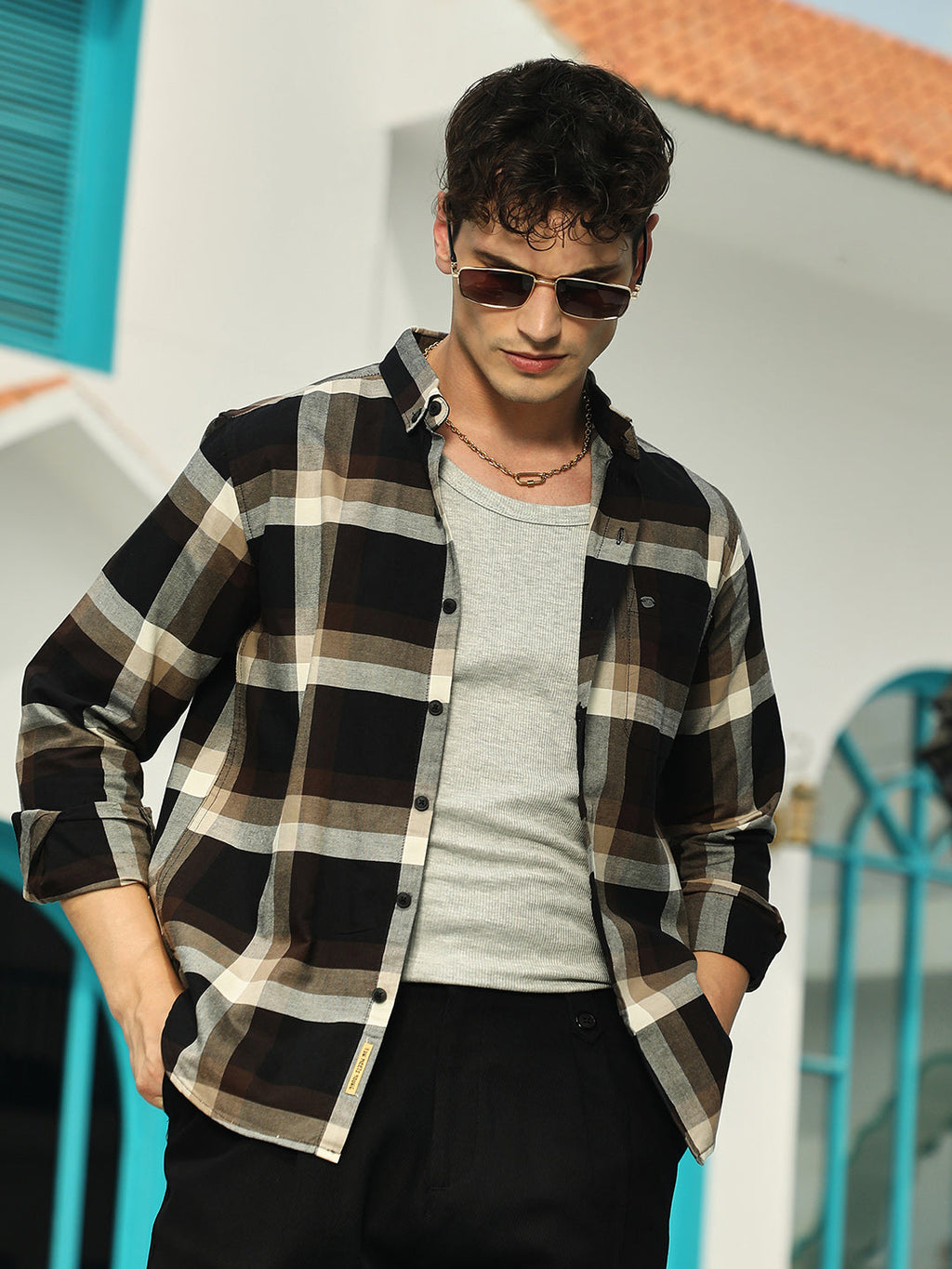 Pixelated-Check Relaxed Shirt