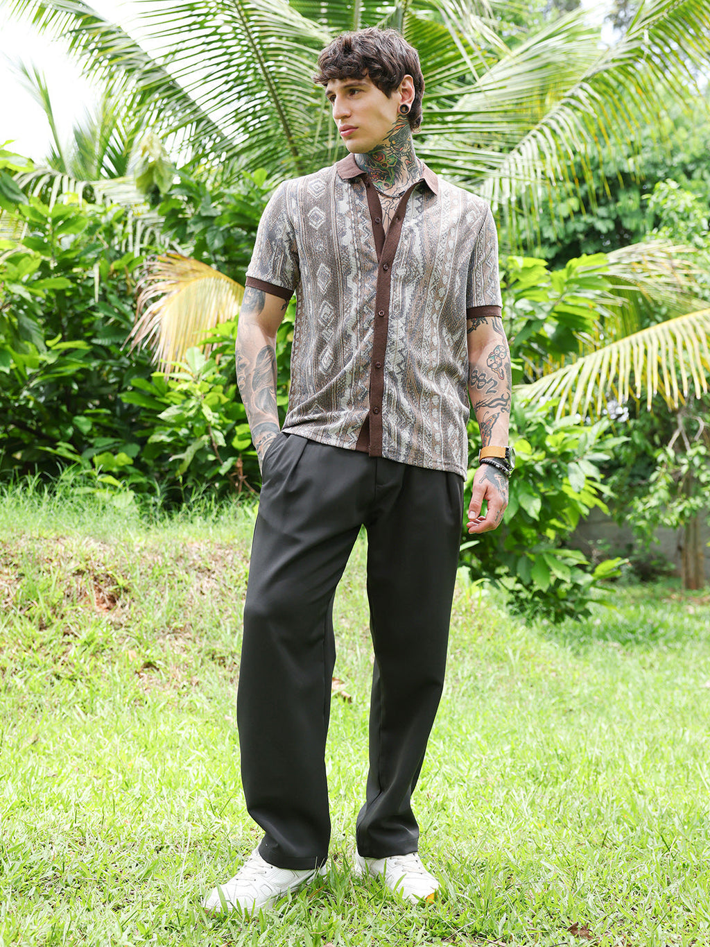 Folk Jacquard-Knit Polo Shirt