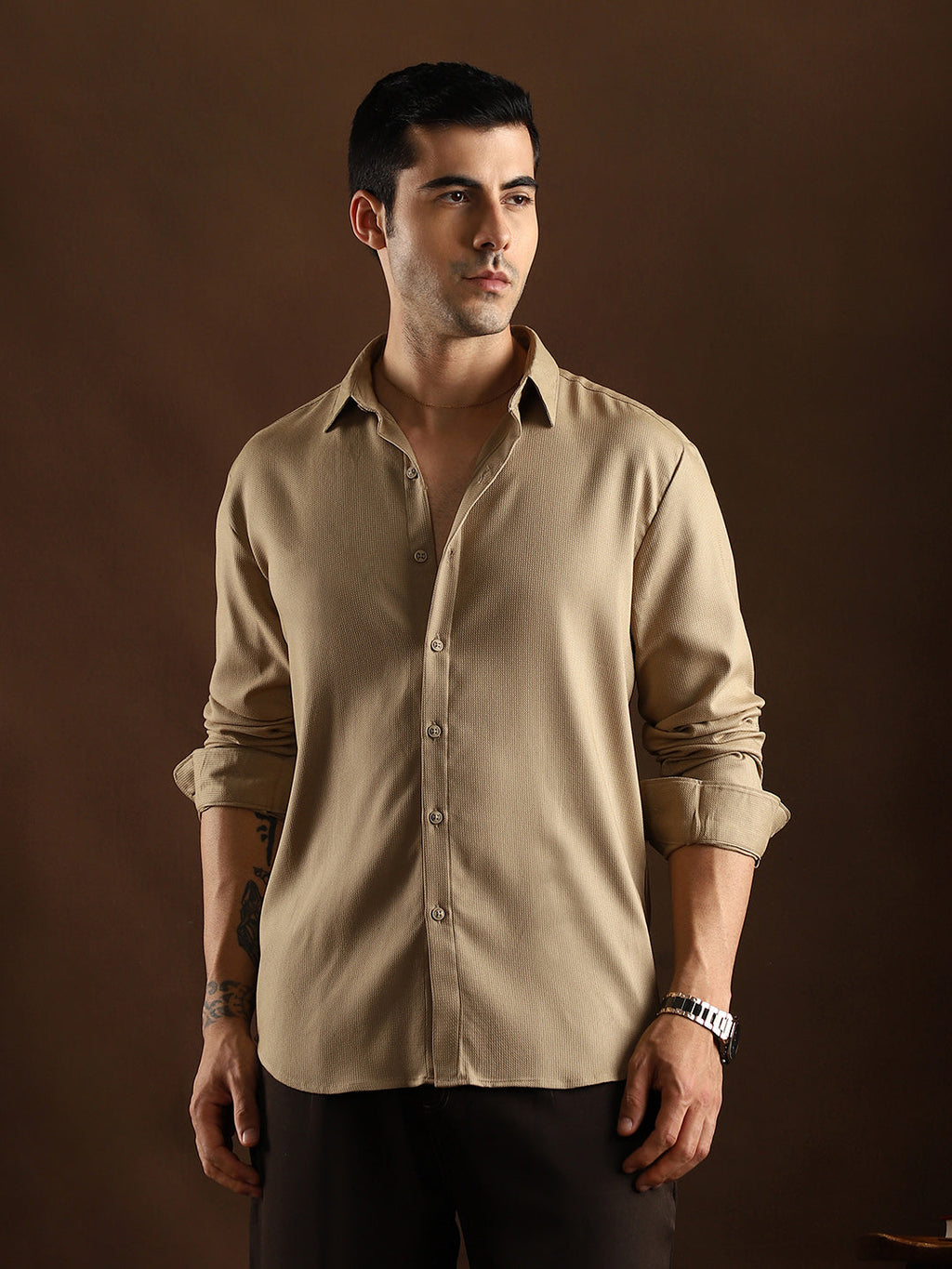 Solid Waffle-Weave Shirt