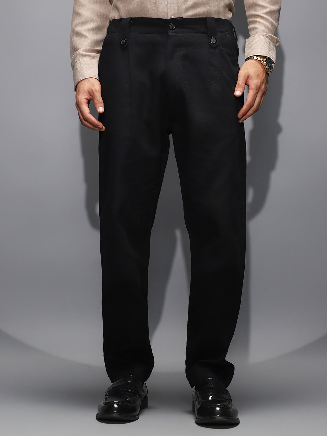 Ribbed-Pleated Chino Trousers