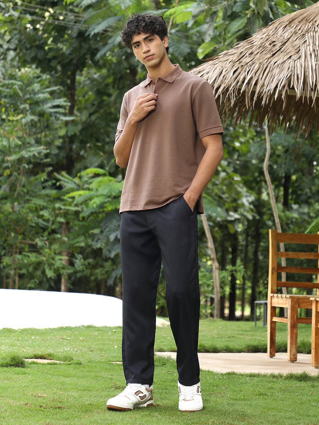 Seersucker-Jacquard Polo T-Shirt
