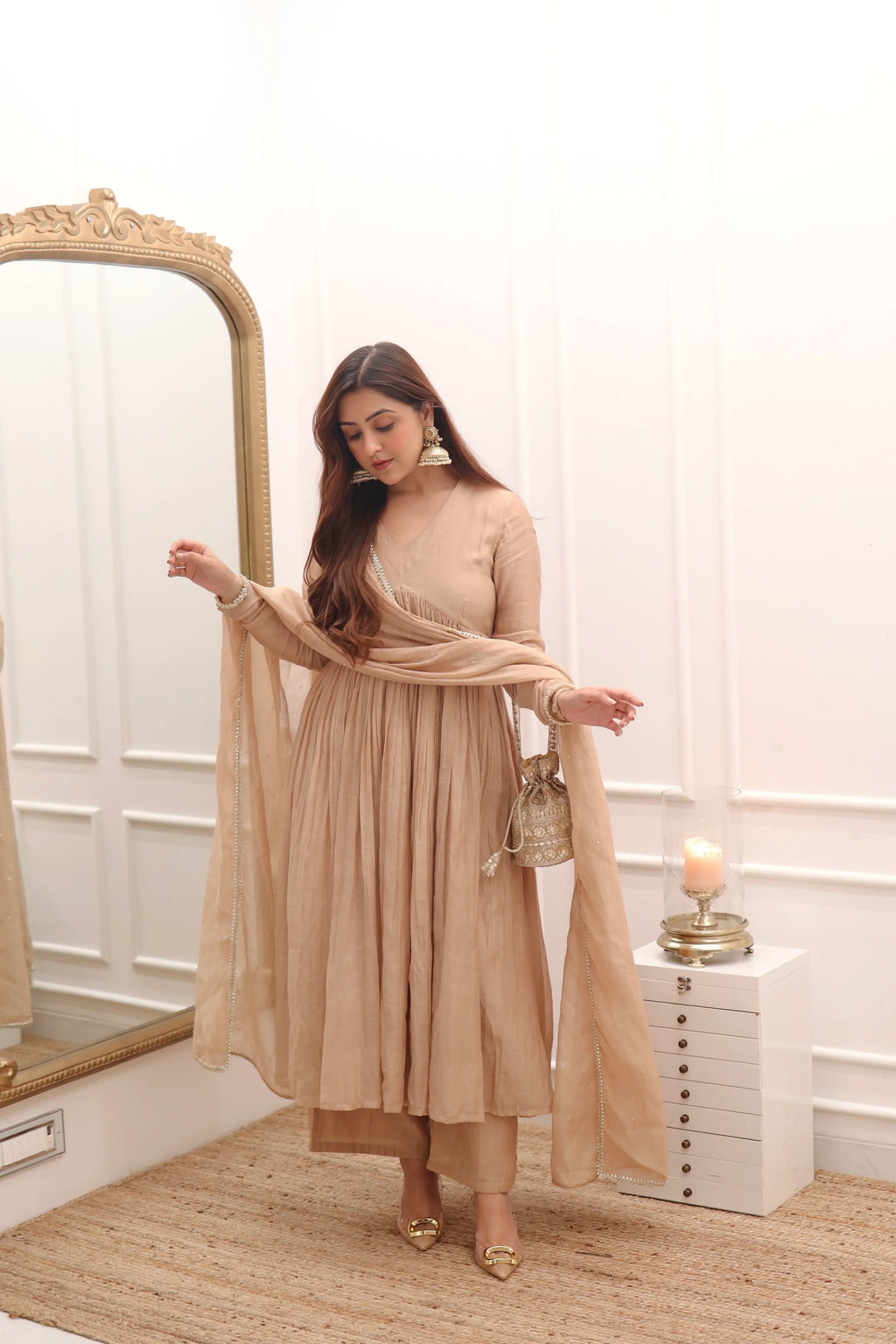 Mul Cotton Anarkali with Churi Sleeves Set of 3